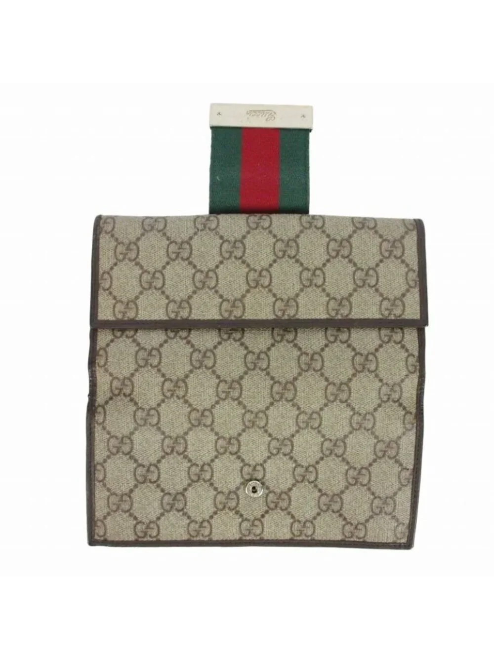 Gucci GG Canvas Sherry Line Snap Wallet Khaki Beige Dark Brown